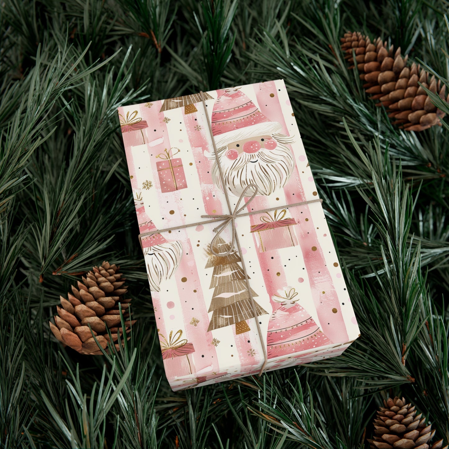 Pink & Gold Santa Wrapping Paper